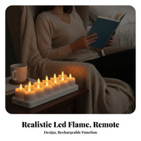 12 Pieces LED Tea Lights with Remote | Warm White, Tea Light Candles with Charging Base, Flickering, for Home Decor