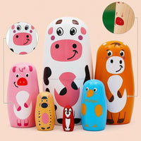 Cartoon Cow Nesting Doll Cute Nesting Doll with Cow Motif Glossy Wooden Animal Figurines Stackable for Children, Collectors, Nursery Decor, Desk Decoration, Playroom