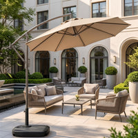 Offset Patio Umbrella with Weighted Base Heavy Duty Cantilever Patio Umbrella with Rolling Stand Waterproof for Homeowners, Backyard, Poolside, Garden