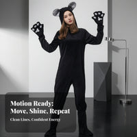 Close Fit Cat Costume with Hood Comfortable Cat Cosplay Suit Animal Bodysuit with Gloves Full-Body for Adults, Women, Halloween, Stage Performances