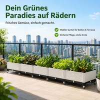 Mobile Raised Beds for Garden, Nordic Planter on Wheels, Sturdy Synthetic Material, White and Black Floor Standing