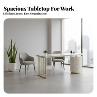 Sintered Stone Desktop Surface Light Elegant Design Fluted Cabinet Desk Scratch Resistant Makeup Table with Storage for Receptionists, Reception Area