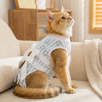 Pet Recovery Suit with Ties, Breathable Cat Recovery Suit for Anti-Licking, Post Surgery Cat Suit for Male Cats, Secure Pet Surgery Suit