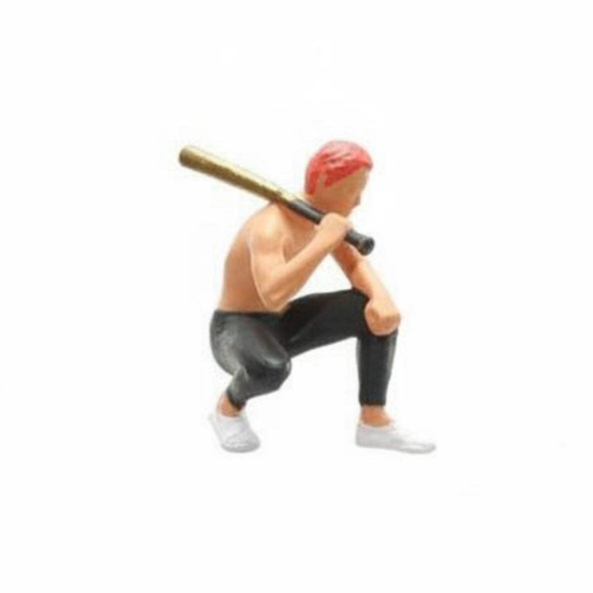 Hand Painted Red Hair Baseball Man Model Highly Detailed Crouching Man with Baseball Stick Figure High Quality Sand Table Scene Doll for Collectors, Hobbyists, Photography