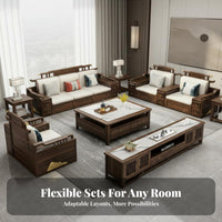 New Chinese Design Sofa Set Firm-Support Sponge Cushions Ebony Wood Sofa Combination Accent Pillows Included Solid Hardwood Furniture Room Furniture