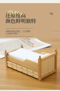 1：12迷你家具配件DOLLHOUSE摆件OB11适用床带抽屉一格床仿真木床