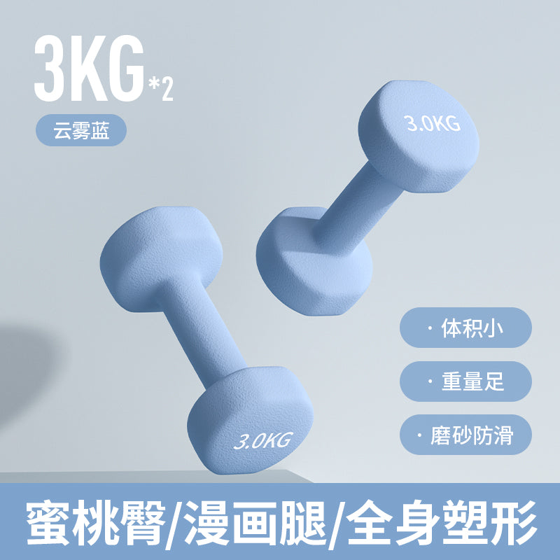 哑铃女士健身家用运动器材训练浸塑实心纯铸铁杠铃小哑玲2kg一对
