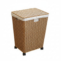 Laundry Hamper with Wheels Woven Rolling Laundry Hamper Lidded for Bedroom