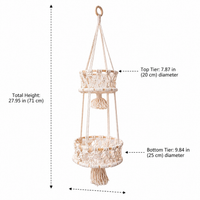 Bohemian Hanging Basket for Fruit, Handmade Macrame Hanging Basket for Kitchen, Cream Textile Fiber Fruit Hammock Storage