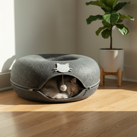 Cat Tunnel Donut Bed Semi-Enclosed Pet House with Play Tunnel, Washable & Dirt-Resistant
