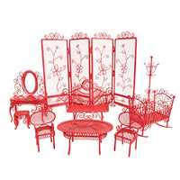 1:12 Dollhouse Miniature Iron Furniture Set with Table, Chairs, and Screen