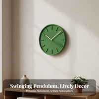 Pendulum Wall Clock, Flocked Surface with Brass Hands, Nordic Minimalist Decorative Clock for Living Room Bedroom Decor