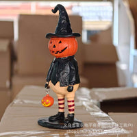 Pumpkin Witch Lantern Figurine | Glowing Pumpkin Wand Retro Ghost Ornament