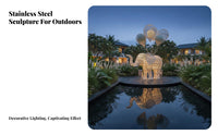 Luminous Metal Elephant Modern Art Design Hollow Wireframe Elephant Statue Weather Resistant Stainless Steel Animal Ornament for Lawn, Garden, Park