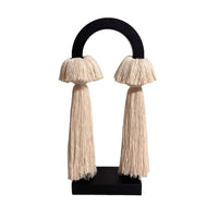 Metal Hoop Ornament with Tassels Minimalist Tabletop Ornament Black and Beige