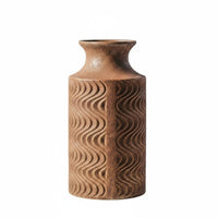 Vintage Ceramic Vase, Carved Wave, Chinese Design, Flower Container