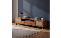 Wood-Grain Slimline TV Cabinet with Storage Eco-Friendly Low-Profile Entertainment Center Retro Entertainment Center with Storage Natural for Small Apartments