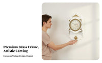 Vintage Brass Clock Quiet Mechanism 3D Decorative Clock Non-Ticking Home Decor for Living Room, Entryway, Office