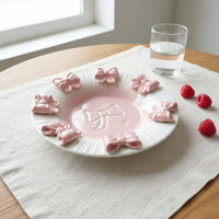 3D Embossed Bow Plate Hand-Painted Pink Bow Plate Underglaze Color for Girls