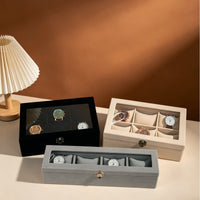 Flannel Watch Storage Box with 6 Slots and Jewelry Organizer with Transparent Lid