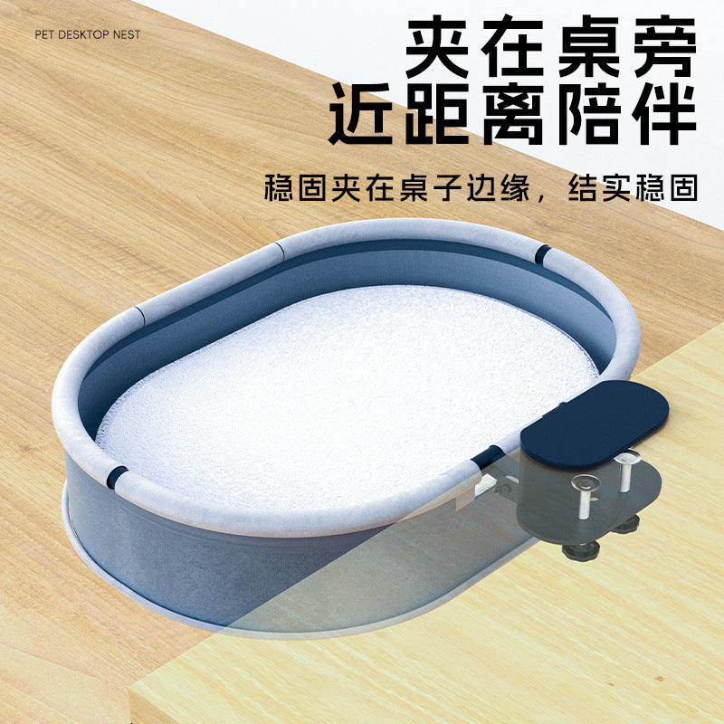 Desktop Cat Bed with Anti-Slip Clip, Suspended Design, Large Space Comfortable Sleeping Pad for Medium Cats