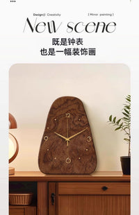 中古风桌面时钟摆台式高级感木纹静音摆件钟表2025新款客厅挂钟
