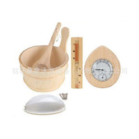 Sauna Accessories Set with Wooden Bucket, Hourglass, Hygrometer, and Explosion-Proof Lamp