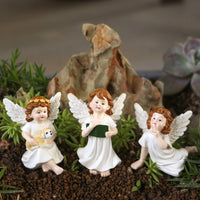 3 Pieces Winged Floral Ornament Pick Set Outdoor Use Resin Angel Plant Stake Mini Size Garden Ornament for Gardeners, Planter