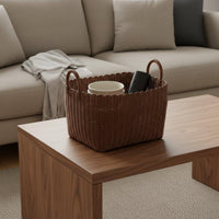 Imitation Wicker Basket with Handles Lightweight Woven Laundry Hamper