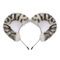 Halloween Animal Tail Headpiece Set for Cosplay Snow Leopard Ears Headband and Tail Prop