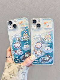 适用iPhone15promax手机壳苹果14夏日小清新泳池猫咪狗狗13卡通创意12可爱新款女11流沙保护套14pro早春13pro