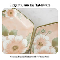 Floral Camellia Series Ceramic Tableware Set, Artistic Plates & Bowl, Home Dining, Retro Design