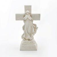 Cross Figurine with Praying Hands Distressed Statue with Light Lighted Cross Figurine for Balcony