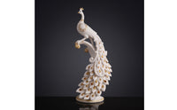 Resin Peacock Figurine with Base Gold-Tone Peacock Figurine Sculpted Sculpture Tabletop for Homeowners, Art Collectors, Living Room, Entryway, Tv Stand, Housewarming