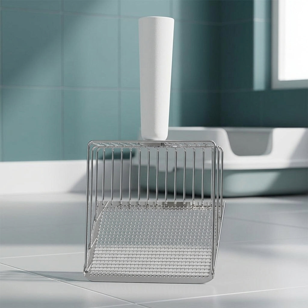 Litter Scooper and Waste Scooper, Metal Scooper with Base and Long Handle, Efficient Litter Sifter for Cat and Dog Owner Use