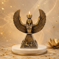 Isis Candle Holder Antique Bronze-Gold Ancient Egyptian Deity Statue Sculpted