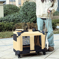 Large Capacity Breathable Pet Carrier Bag with Trolley and Handle for Cats and Small Dogs