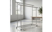 Space-Saving Clothes Drying Rack with Wheels Portable Double Rod Clothes Rack Stable Furniture Large for Laundry Room, Bedroom