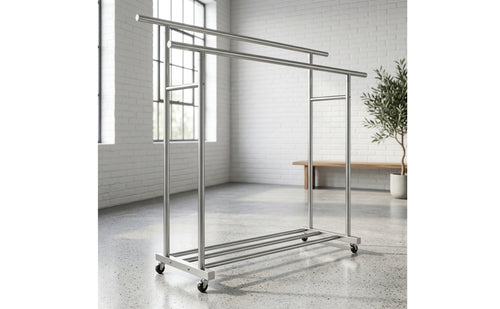 Space-Saving Clothes Drying Rack with Wheels Portable Double Rod Clothes Rack Stable Furniture Large for Laundry Room, Bedroom