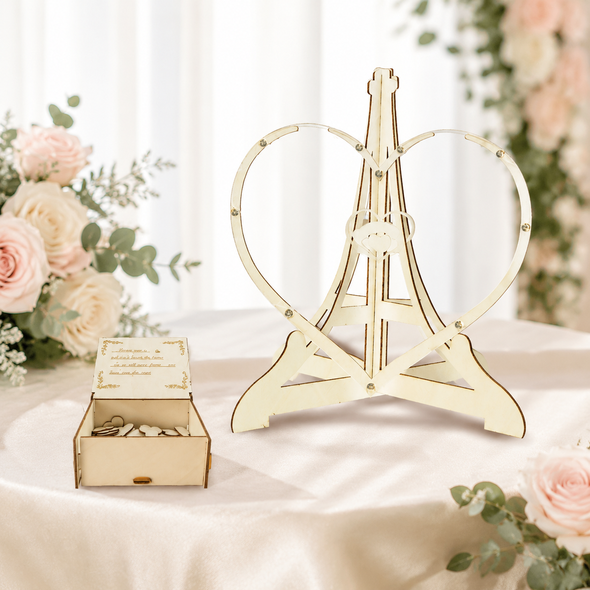 Heart Guest Book Drop Box, Wooden Wedding Guest Book Alternative, Wedding Keepsake Frame with Heart Tokens, Standing Decor for Reception