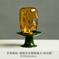 昌朴居烛台锦鲤戏水朝颜故宫红陶瓷底座中式禅意摆件蜡烛台氛围灯