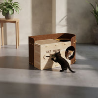 Cat House with Scratcher Scratch-Friendly Playhouse Box Compact for Living Room