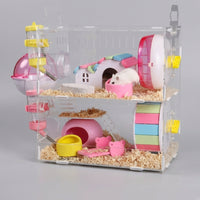 Transparent Hamster Cage Acrylic Hamster Cage, Double Layer Hamster Cage with Water Bottle, Complete Set for Syrian and Dwarf Hamster Habitat