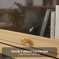 Bookcase Display Cabinet Freestanding Bookshelf Multi-layer Storage Cabinet with Solid Wood Frame Transparent Glass Doors Flip-up Door Storage Suitable for Living Room Bedroom Home Workspace