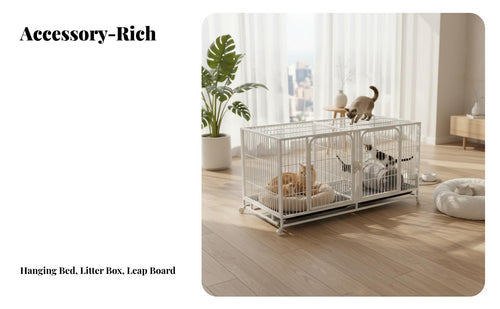 Removable Divider Stackable Breeding Enclosure with Dividers Multi-Tier Wire Enclosure Pull-out Tray Pet Kennel Long-Lasting Construction for Feline Owners, Indoors, Indoor, Veterinary Medical Center, Outdoor