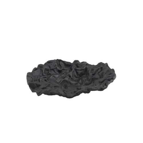 Ruffled Fruit Tray Matte Black Wavy Metal Bowl Sculptural Irregular Decorative Bowl for Entryway