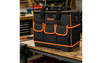 Oxford Textile 18 Inch Tool Bag Black and Orange Hard Bottom Tool Bag Flat-Lid Design Portable Storage Reinforced Handle