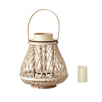 Lantern with Electronic Candle Japandi Rattan Candle Holder Decorative