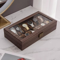 Retro Wood Grain Watch Storage Box with Lid, Multi-Size Display Case