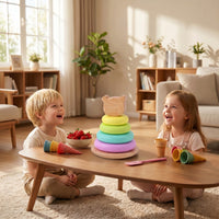 Pastel Stacker Toy with Bear Topper Early Learning Stacking Stacker with Bear Topper Educational Educational Stacking Toy Non for Babies, Daycare